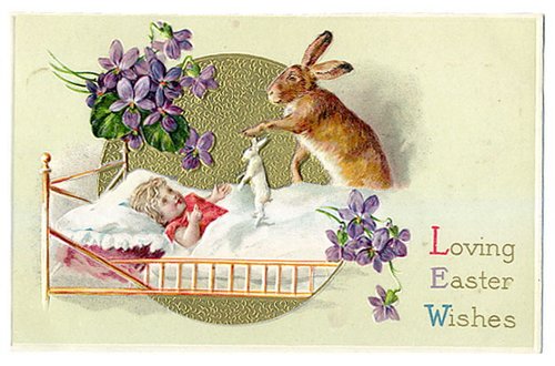 Vintage Easter Greeting Card with Bunny and Violets