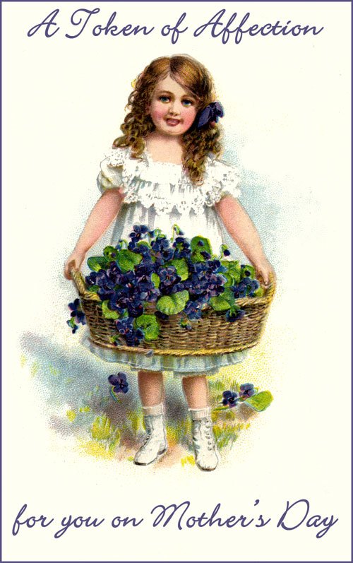 Vintage Mother's Day Card: Girl with Violets Basket, Edwardian Era