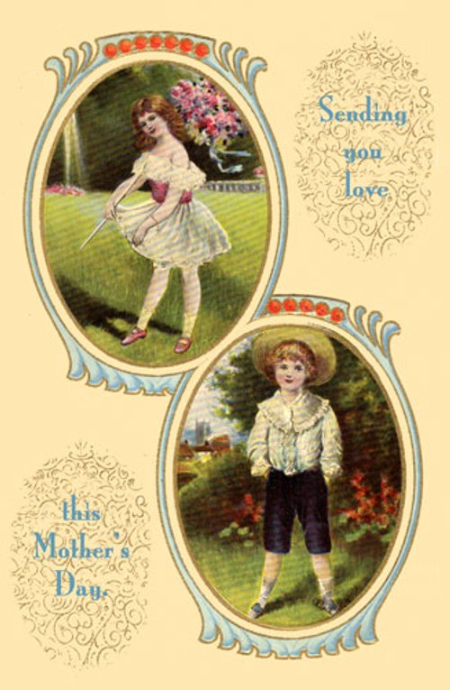 Edwardian Mother's Day Card with Children in Garden