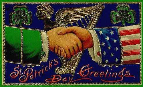 Vintage St. Patrick's Day Greeting Card with Patriotic Handshake
