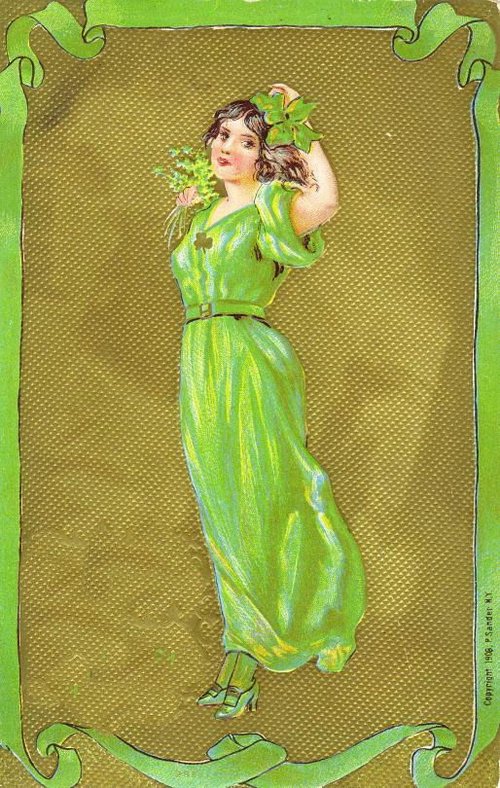 Art Nouveau St. Patrick's Day Greeting Card with Shamrock Woman