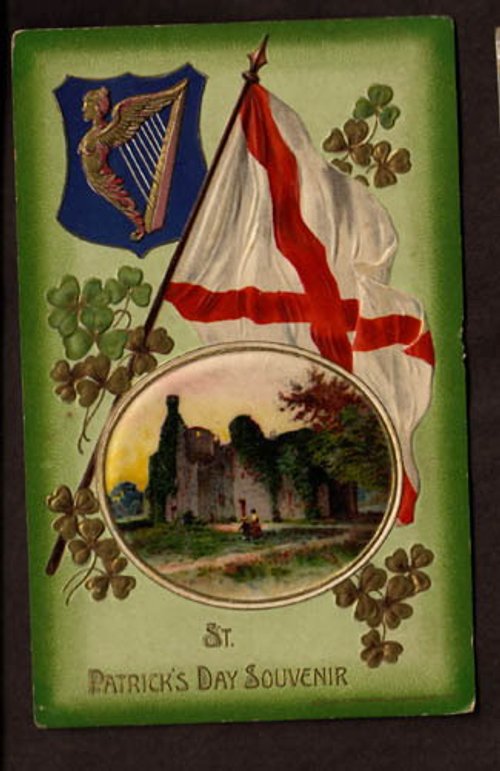 Vintage St. Patrick's Day Souvenir Card Irish Harp Castle Clover