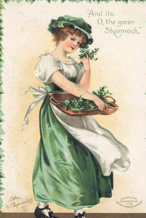 Vintage St. Patrick's Day Greeting Card - Victorian Woman with Shamrock