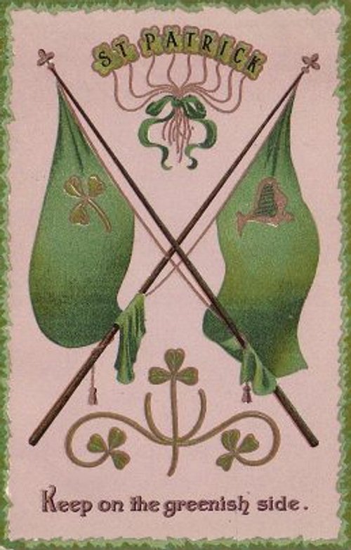 Vintage St. Patrick's Day Greeting Card with Crossed Flags