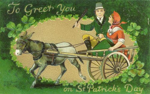 Vintage St. Patrick's Day Greeting Card with Donkey Cart, Edwardian Era