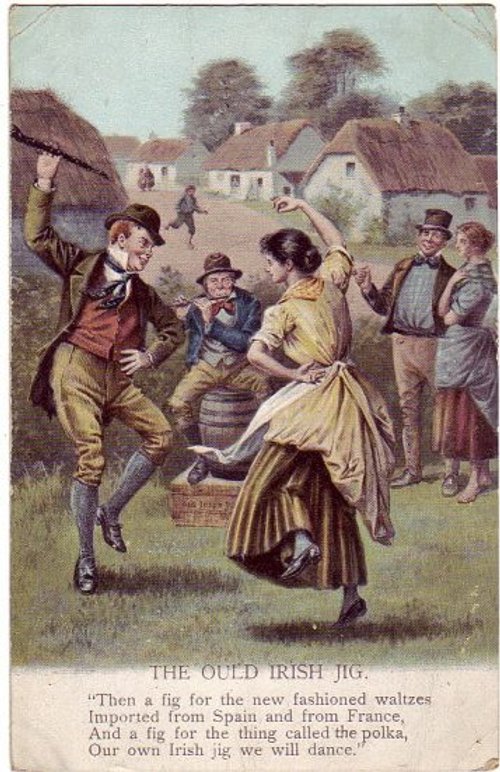The Ould Irish Jig - Victorian Greeting Card Dance Scene