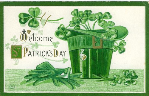 Vintage St. Patrick's Day Greeting Card with Leprechaun Hat & Clovers