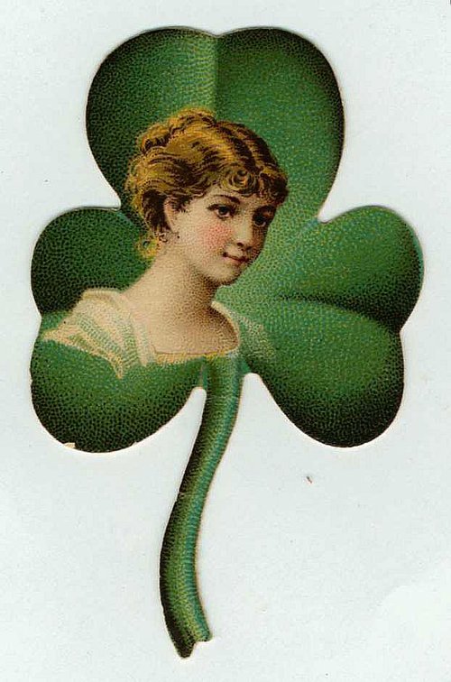 Vintage Victorian Die-Cut Shamrock with Woman Portrait