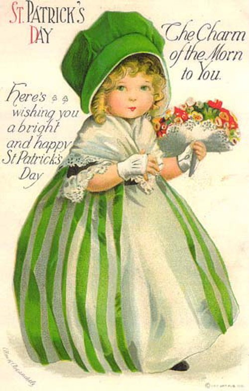 Vintage St. Patrick's Day Greeting Card - Irish Girl with Flowers
