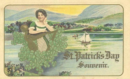 St. Patrick's Day Souvenir Victorian Greeting Card - Woman & Shamrocks