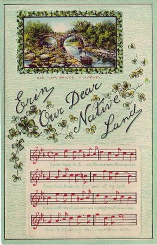 Vintage Good Luck Card with Sheet Music and Bridge Scene