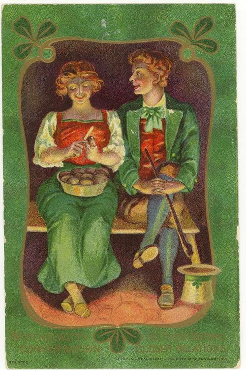 Vintage St. Patrick's Day Greeting Card: Irish Couple Cooking