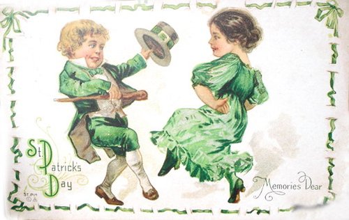 Vintage St. Patrick's Day Greeting Card with Leprechaun & Woman
