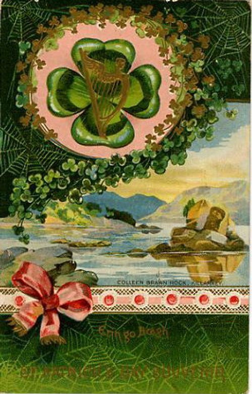 Victorian St. Patrick's Day Greeting Card with Four-Leaf Clover