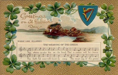 St. Patrick's Day Greeting Card with Irish Harp & Shamrocks