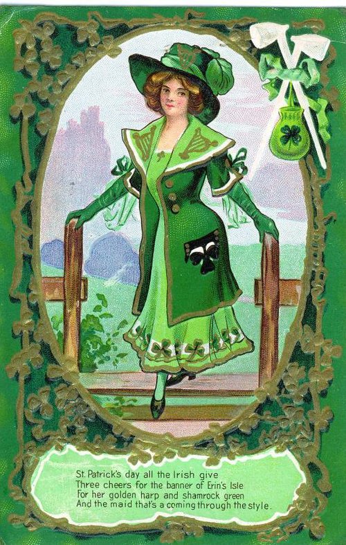 Vintage St. Patrick's Day Greeting Card - Irish Girl in Green