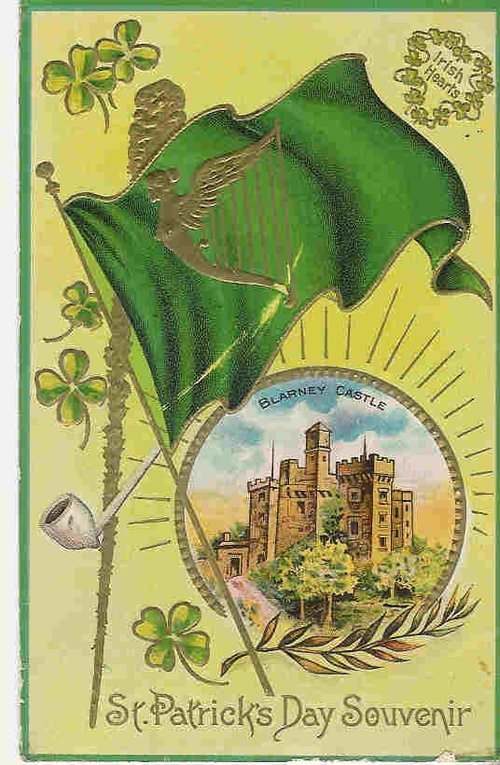 Vintage St. Patrick's Day Souvenir Card with Irish Flag & Blarney Castle