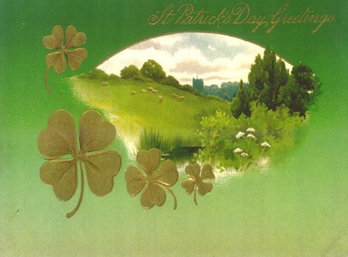 Vintage St. Patrick's Day Greeting Card with Irish Landscape
