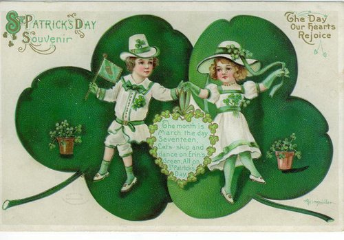 Edwardian St. Patrick's Day Greeting Card - Children in Shamrock