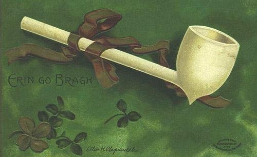 Vintage Irish Erin Go Bragh Pipe Greeting Card, Celtic Shamrocks