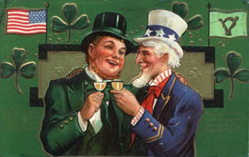 Vintage St. Patrick's Day Greeting Card with Leprechaun and Uncle Sam