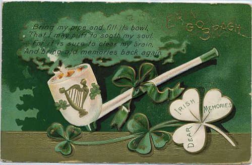 Vintage Irish St. Patrick's Day Greeting Card with Harp & Shamrocks