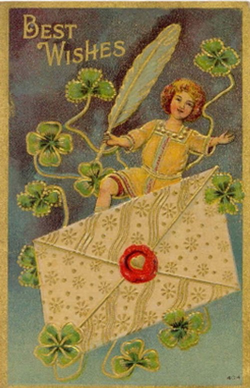 Vintage Best Wishes Fairy Greeting Card with Clover & Envelope