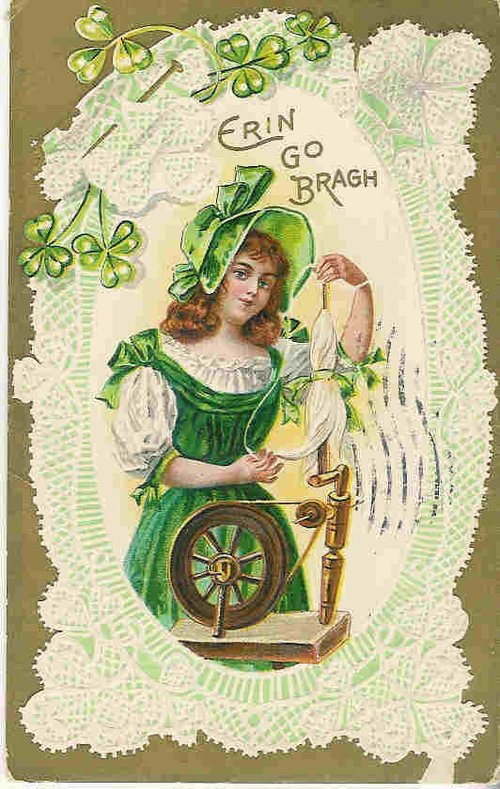 Victorian St. Patrick's Day Greeting Card with Spinning Wheel