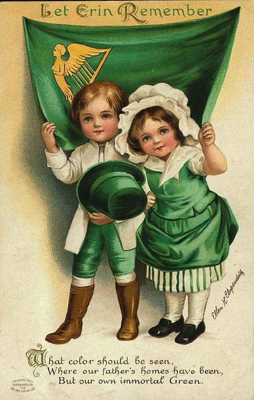 Vintage Irish St. Patrick's Day Greeting Card with Children, 1900s