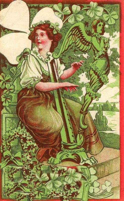 Victorian St. Patrick's Day Angel Greeting Card with Shamrocks