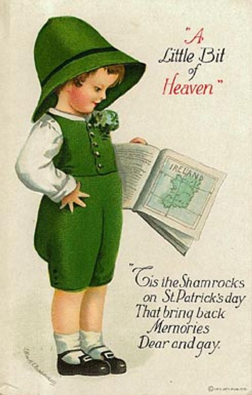 Vintage St. Patrick's Day Greeting Card with Irish Boy in Green