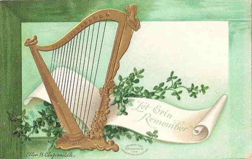 Art Nouveau Harp Greeting Card with Shamrocks - Let Erin Remember