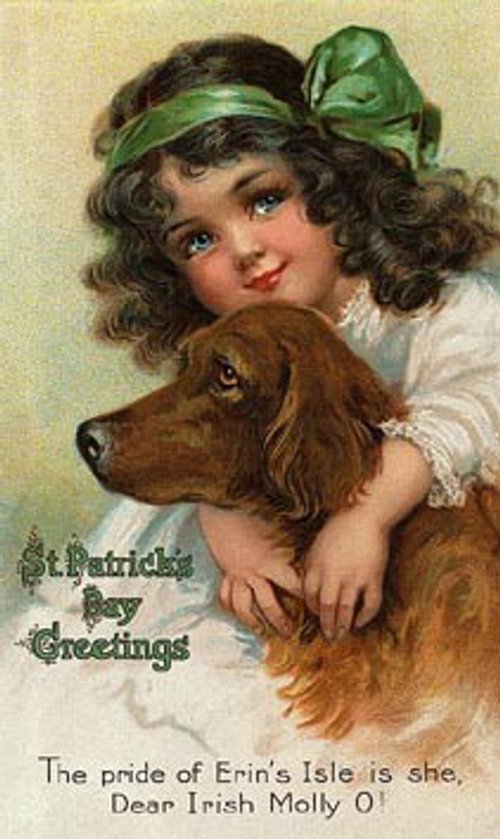 St. Patrick's Day Greeting Card: Girl with Irish Setter Dog