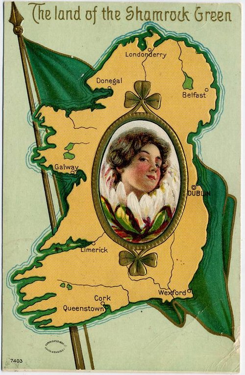 Land of the Shamrock Green Ireland Map Vintage Greeting Card