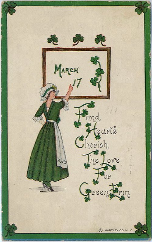 Vintage St. Patrick's Day Greeting Card, Early 1900s Irish Woman