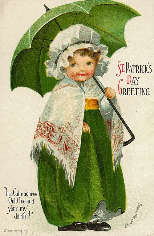 Vintage St. Patrick's Day Greeting Card with Irish Girl, Early 1900s