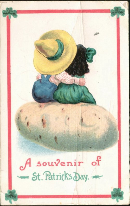 Vintage St. Patrick's Day Greeting Card with Potato & Yellow Hat