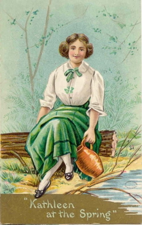 Kathleen at the Spring: Edwardian Girl Vintage Greeting Card
