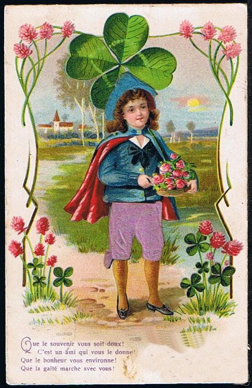 Victorian St. Patrick's Day Greeting Card Child Clover
