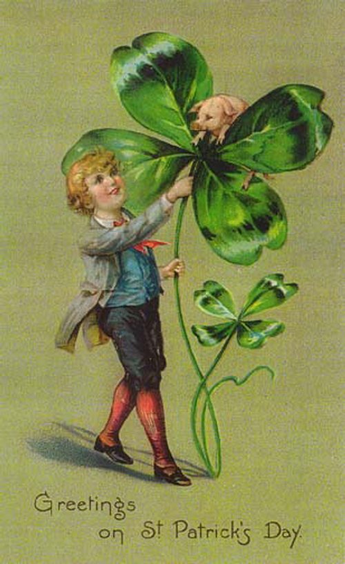 Victorian St. Patrick's Day Greeting Card with Lucky Clover Boy