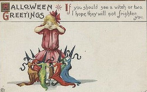 Vintage Halloween Greeting Card Witch Illustration Early 1900s