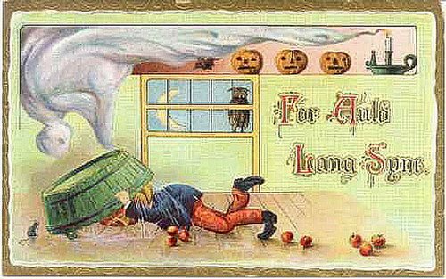 Victorian Halloween Greeting Card with Ghost & Figure | Rare Antique