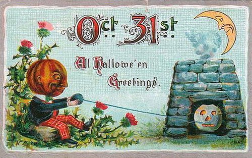 Victorian Oct 31st Halloween Greeting Card Jack-o-Lantern