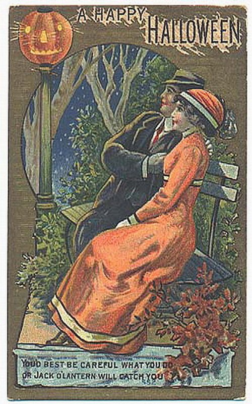 Vintage Victorian Halloween Card with Jack O'Lantern and Couple