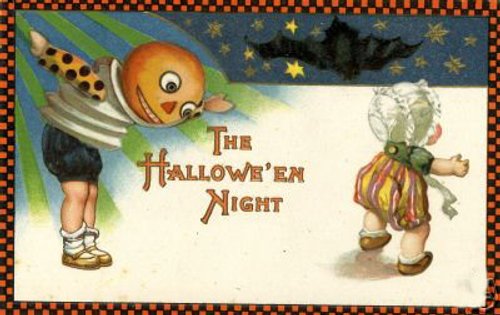 Vintage Halloween Greeting Card - Jack-O'-Lantern & Child