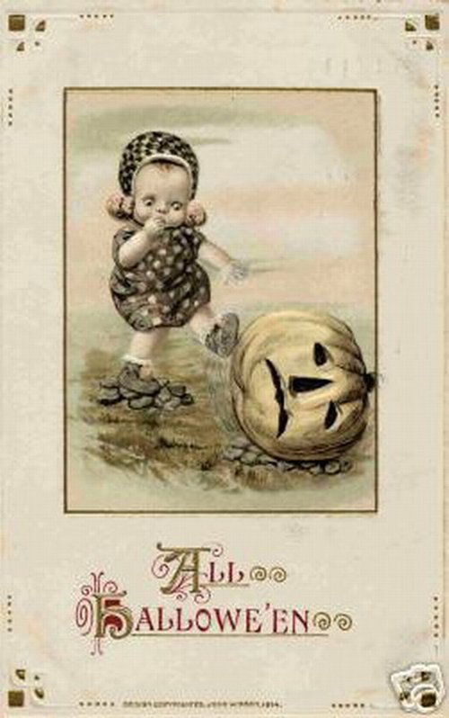 Vintage Halloween Greeting Card with Baby & Jack-o'-Lantern