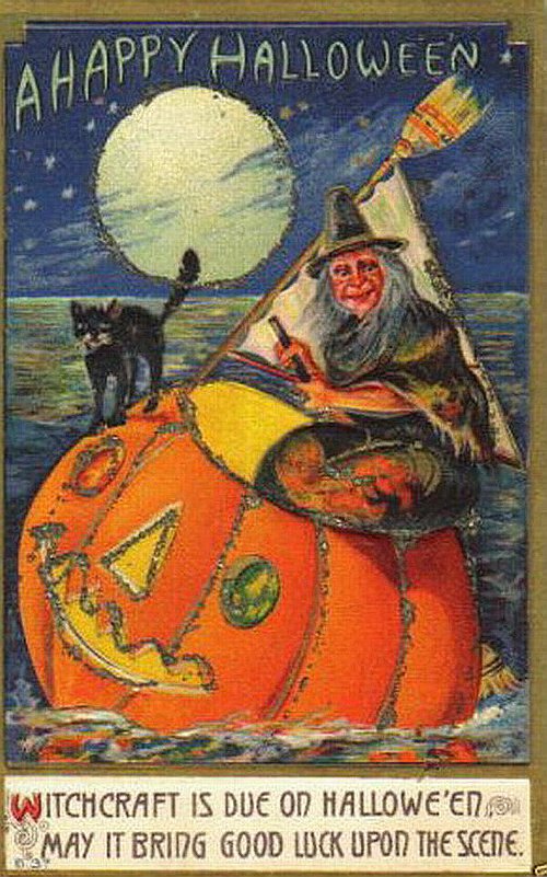 Vintage Halloween Witch Greeting Card, Early 1900s Witchcraft Design