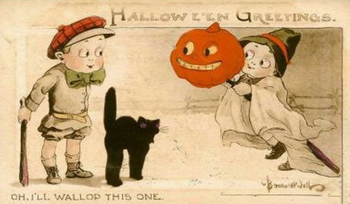 Vintage Halloween Greeting Card with Jack-o-Lantern & Children
