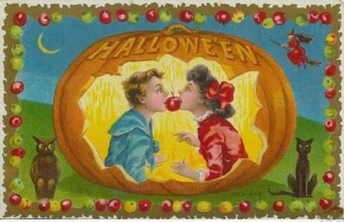 Vintage Halloween Greeting Card with Jack-o'-Lantern, Children & Black Cats