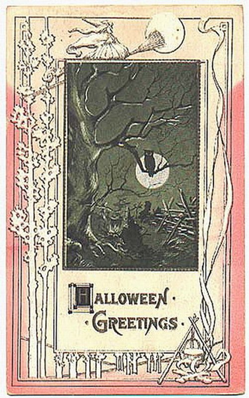 Vintage Halloween Greetings Card | Early 1900s Art Nouveau Design